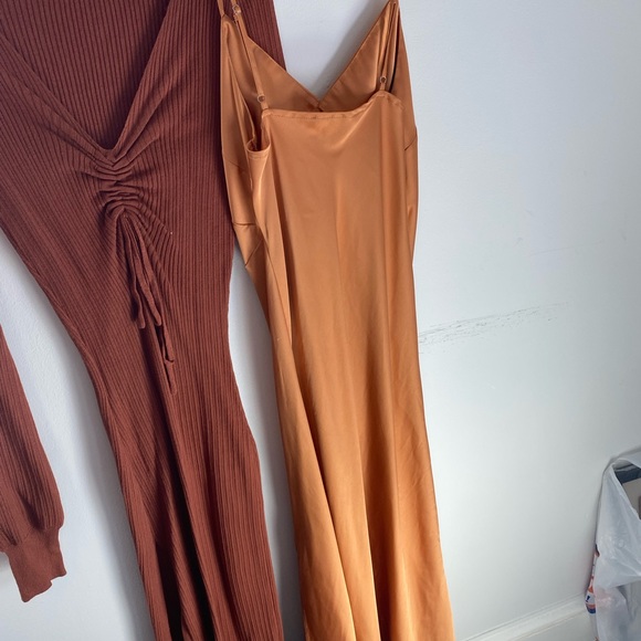 Copper Silk Dress Floor Length with slit - Picture 2 of 4